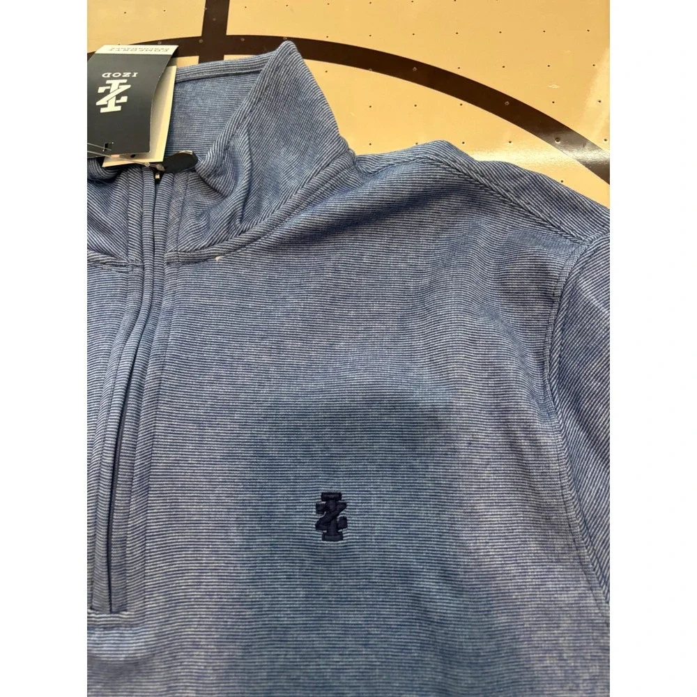 571 IZOD Mens Feeder Stripe Quarter Zip Pullover Bright Cobalt Blue  M